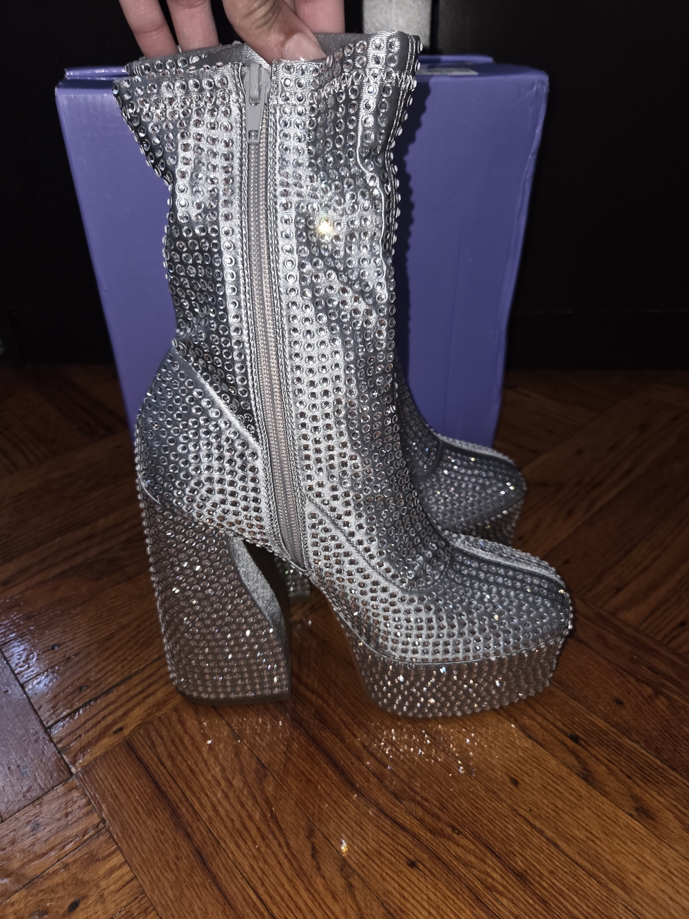 Liliana Silver Rhinestone Platform Ankle Boots